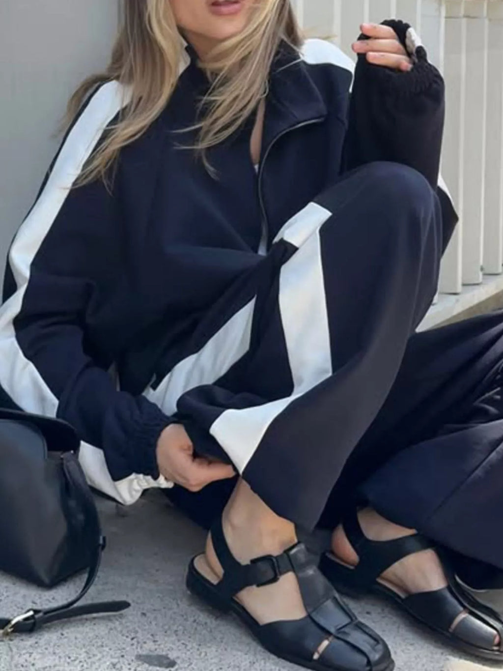 Zip Up Long Sleeve Outerwear Pants Set (21)
