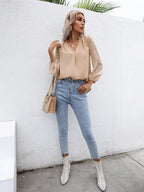 Swiss Dot Frill Trim Puff Sleeve Blouse (15)