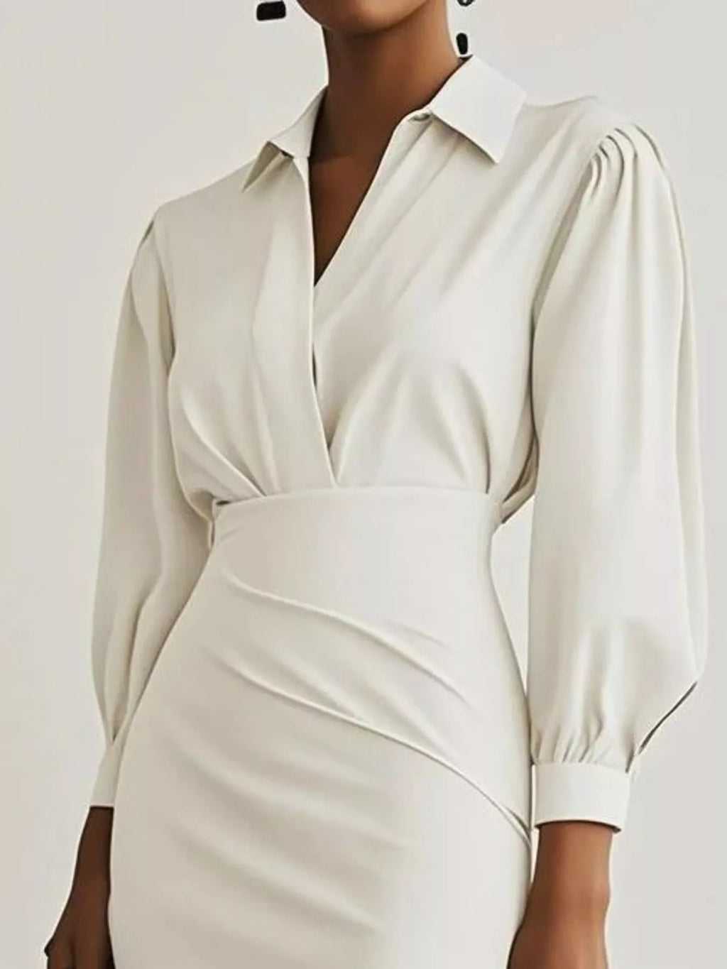 Ruched Midi Shirt Dress Side Slit (10)