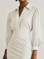 Ruched Midi Shirt Dress Side Slit (10)