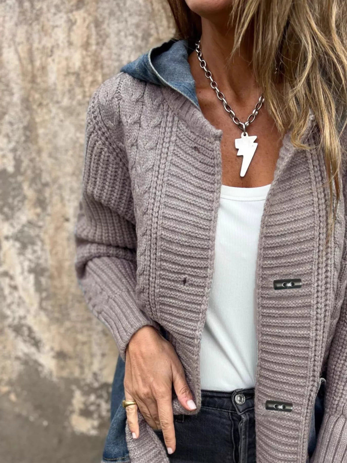 Full Size Hooded Cable Knit Longline Cardigan Plus (6)