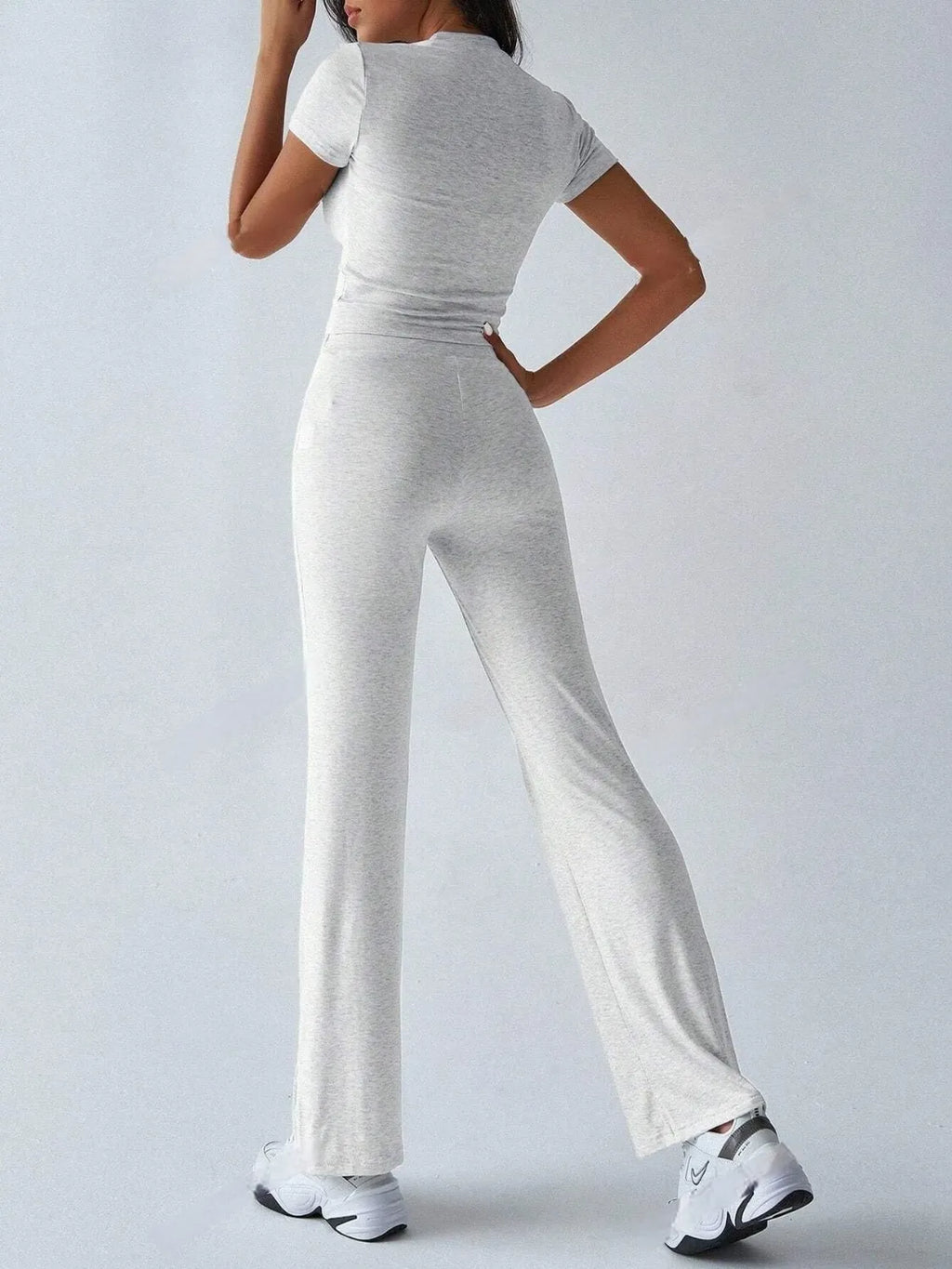 Round Neck Short Sleeve Top Pants Set (5)
