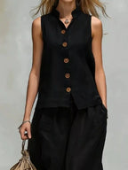 Sleeveless Button-down Top Wide-leg Pant Set (8)
