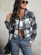 Plaid Button Up Drop Shoulder Cropped Jacket (15)