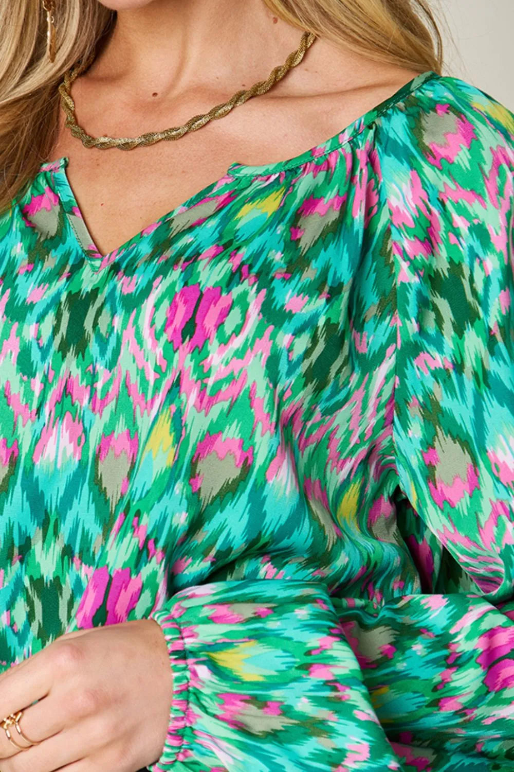 Full Size Printed Balloon Sleeve Blouse (26)