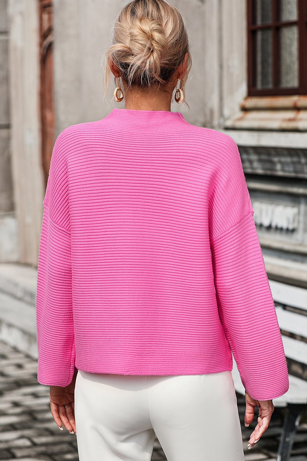 Mock Neck Dropped Shoulder Pullover Sweater (12)