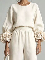 Full Size Floral Cuffs Top Wide Leg Pants Set Plus (11)
