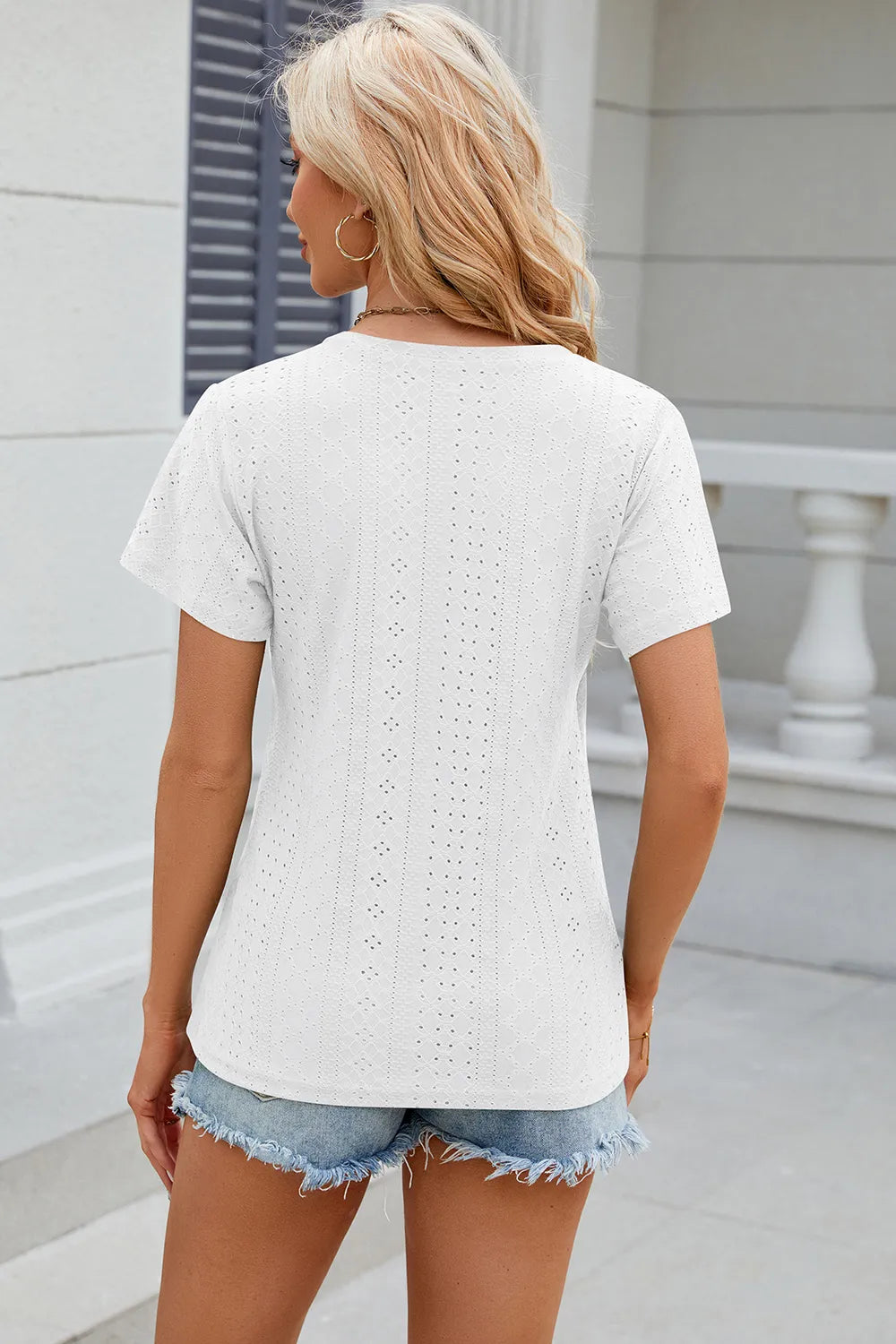 Eyelet Surplice Short Sleeve T-shirt (12)