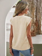 Textured Round Neck Cap Sleeve Top (7)