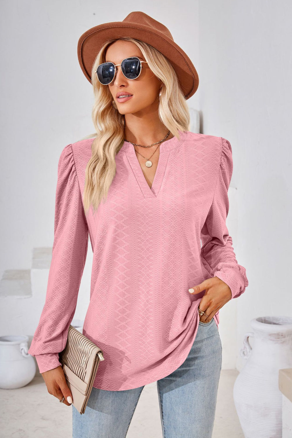 V-neck Puff Sleeve Blouse (23)