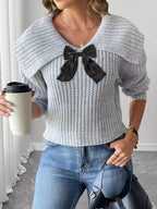 Contrast Bow Long Sleeve Sweater (11)