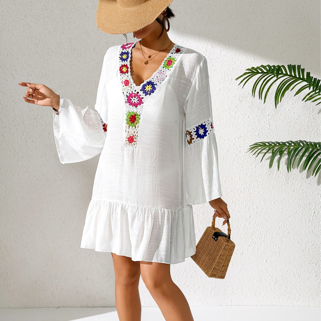 Hand-knitted V-neck Dress Random Mixed Colors photo 4