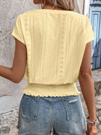 Eyelet V-neck Short Sleeve Blouse (3)