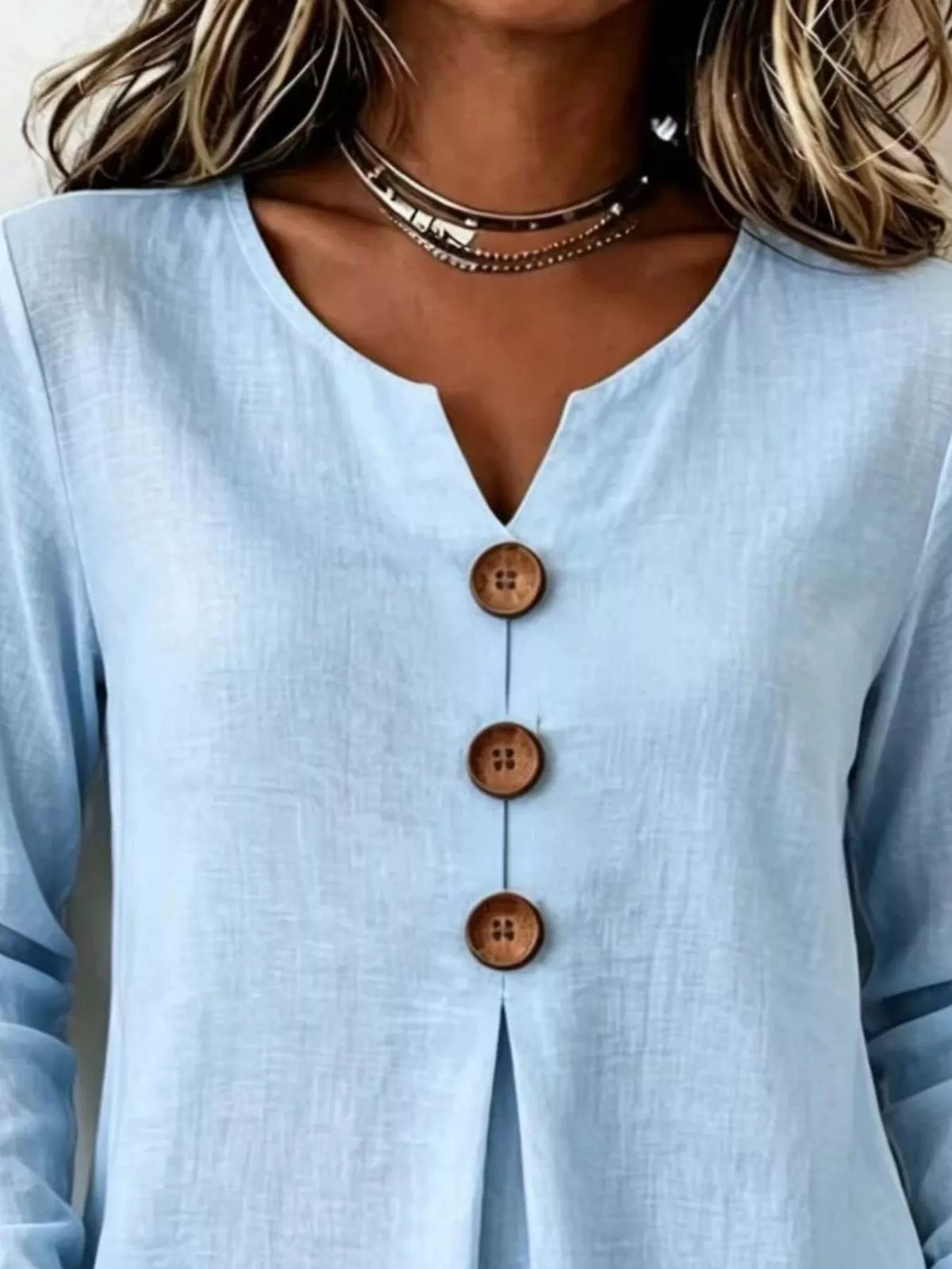 Full Size Decorative Button Long Sleeve Blouse Plus (2)