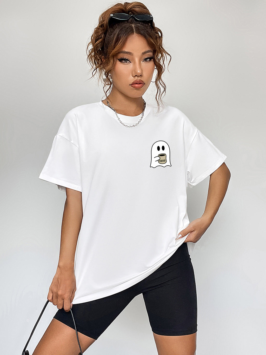 Round Neck Short Sleeve Ghost Graphic T-shirt (3)