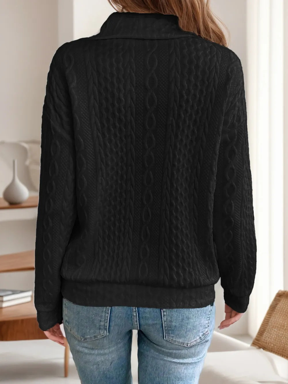 Oblique Zipper Collared Neck Long Sleeve Sweatshirt (5)
