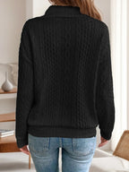 Oblique Zipper Collared Neck Long Sleeve Sweatshirt (5)