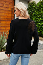 Openwork Round Neck Dropped Shoulder Knit Top (12)