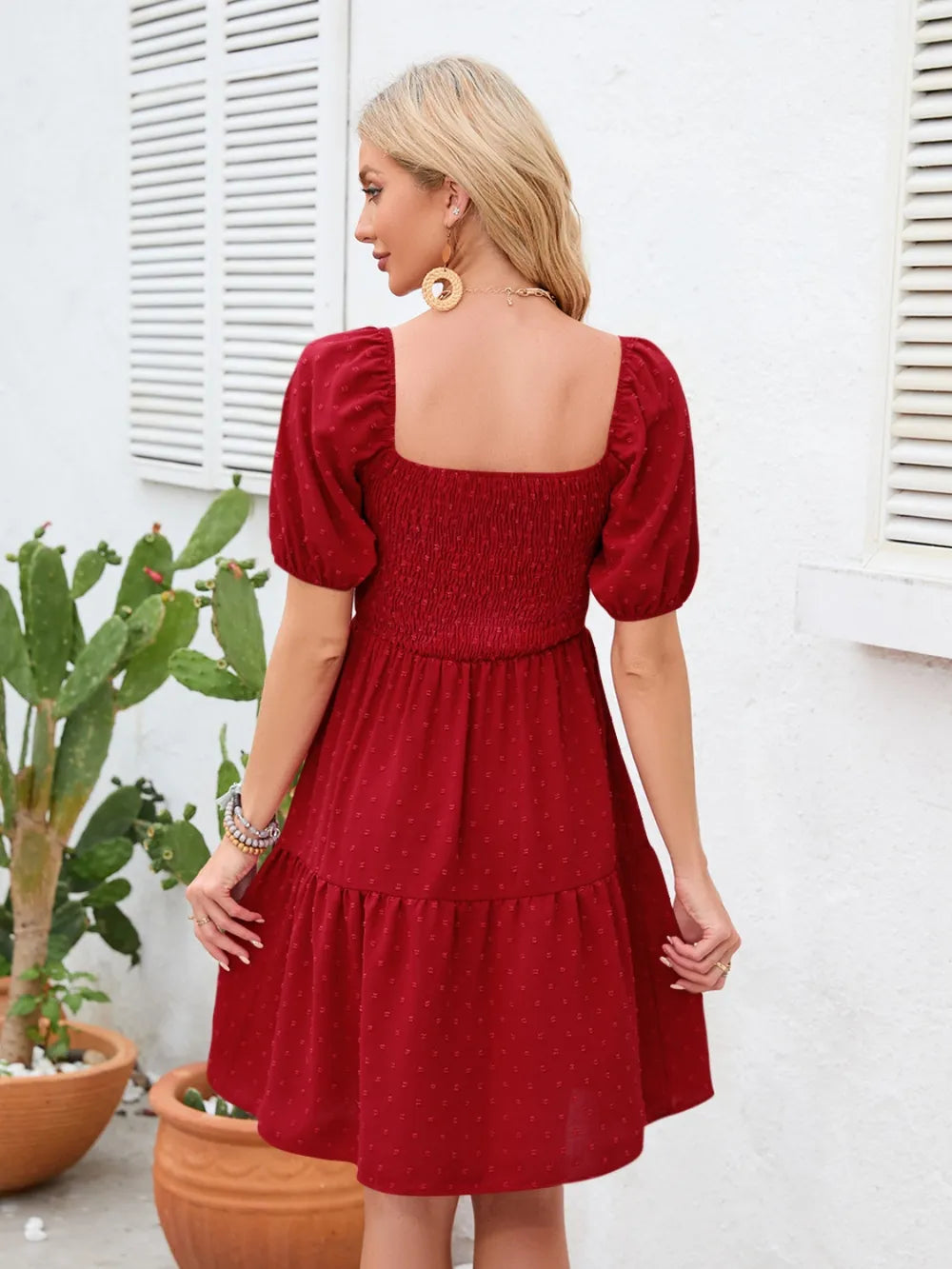Swiss Dot Smocked Square Neck Dress (2)
