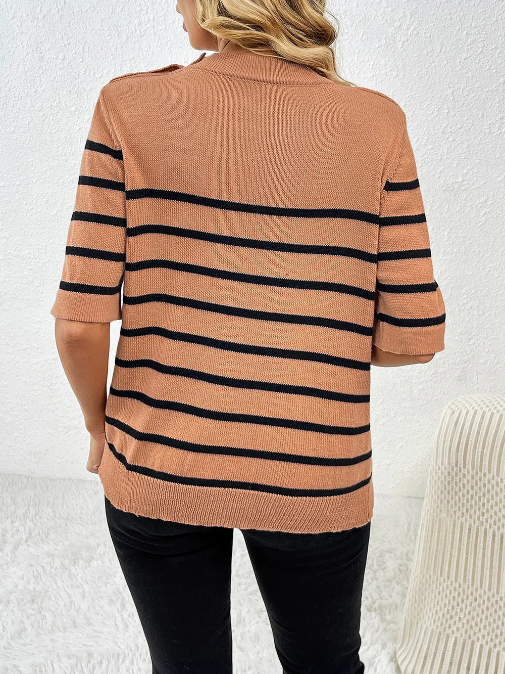 Striped Round Neck Half Sleeve Knit Top (12)