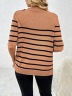 Striped Round Neck Half Sleeve Knit Top (12)
