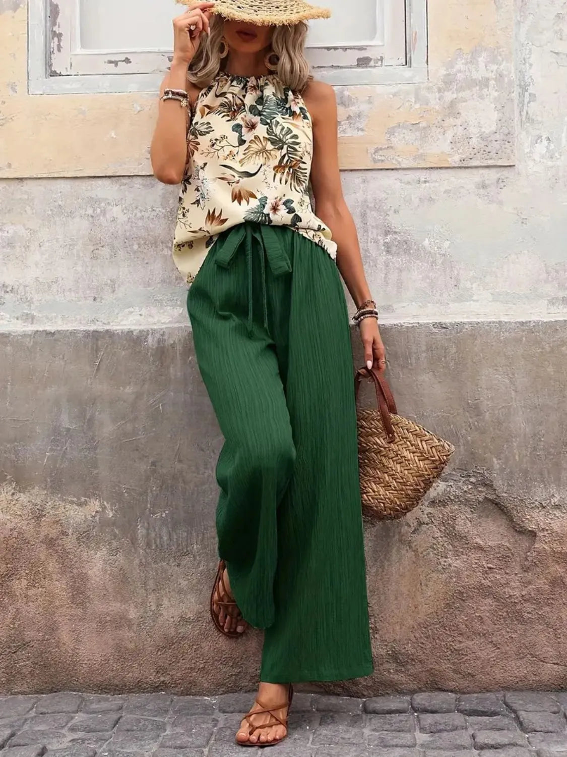 Printed Tank Top Wide Leg Pants Set (3)