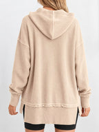 Full Size Snap Button Placket Dropped Shoulder Hoodie Plus (30)
