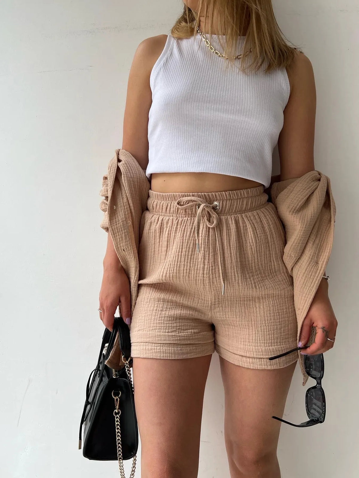 Button Up Shirt Shorts Set (18)