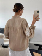 Embroidered Notched Long Sleeve Blouse (26)