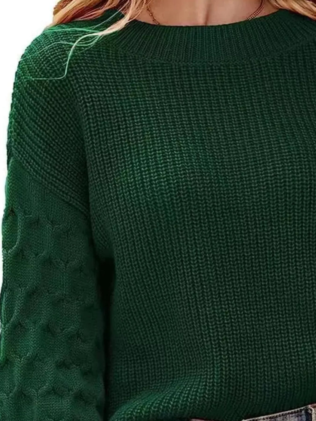 Textured Sleeve Round Neck Sweater (13)
