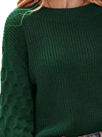 Textured Sleeve Round Neck Sweater (13)