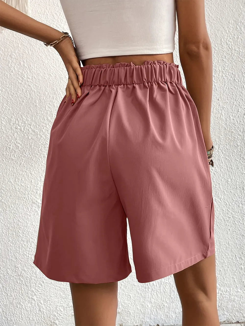 Pocketed Half Elastic Waist Shorts (18)