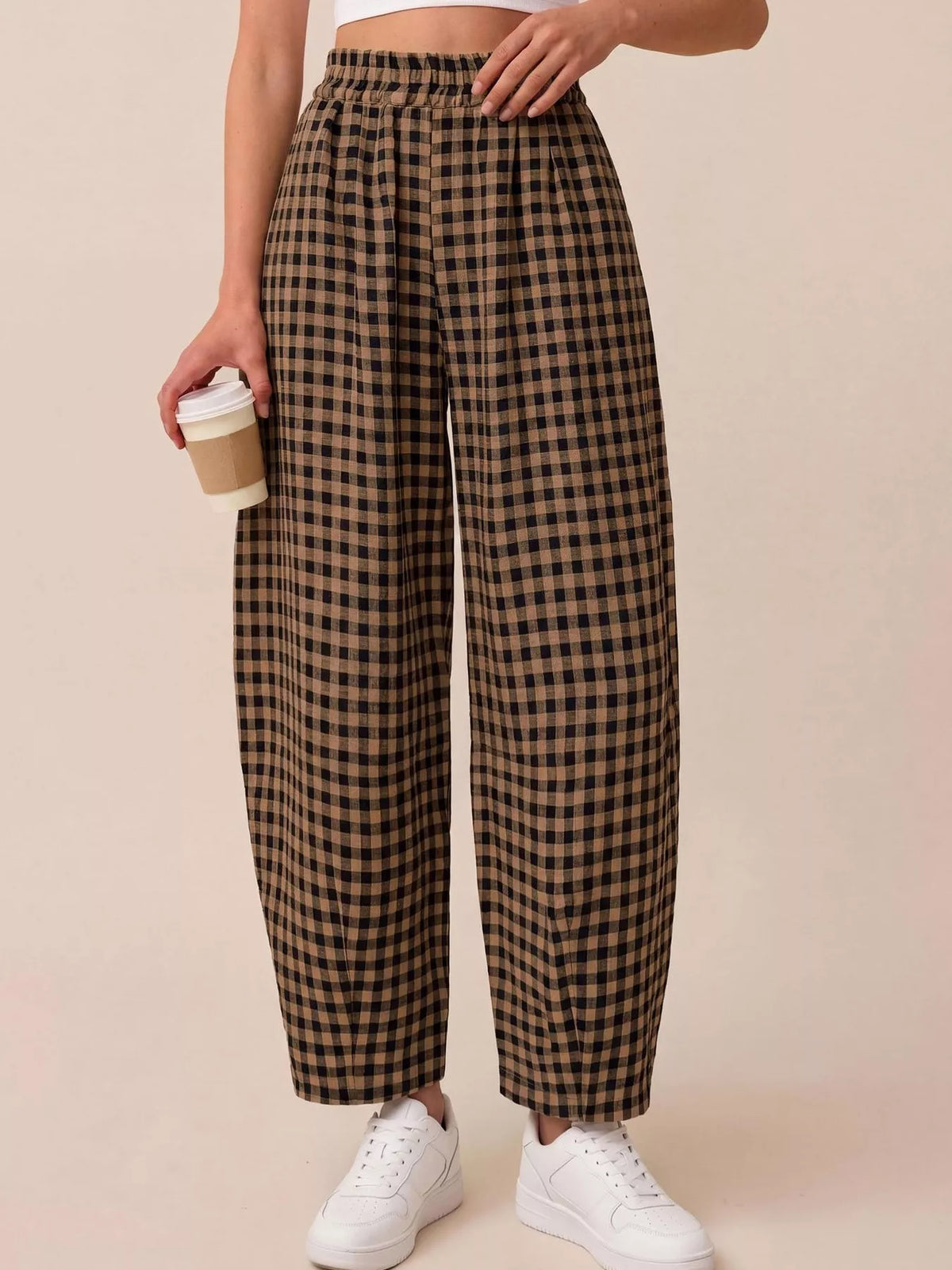 Gingham Wide-leg Casual Pants (10)
