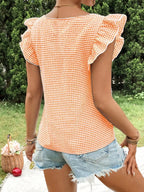 Gingham Ruffle Sleeve Square Neck Blouse (12)