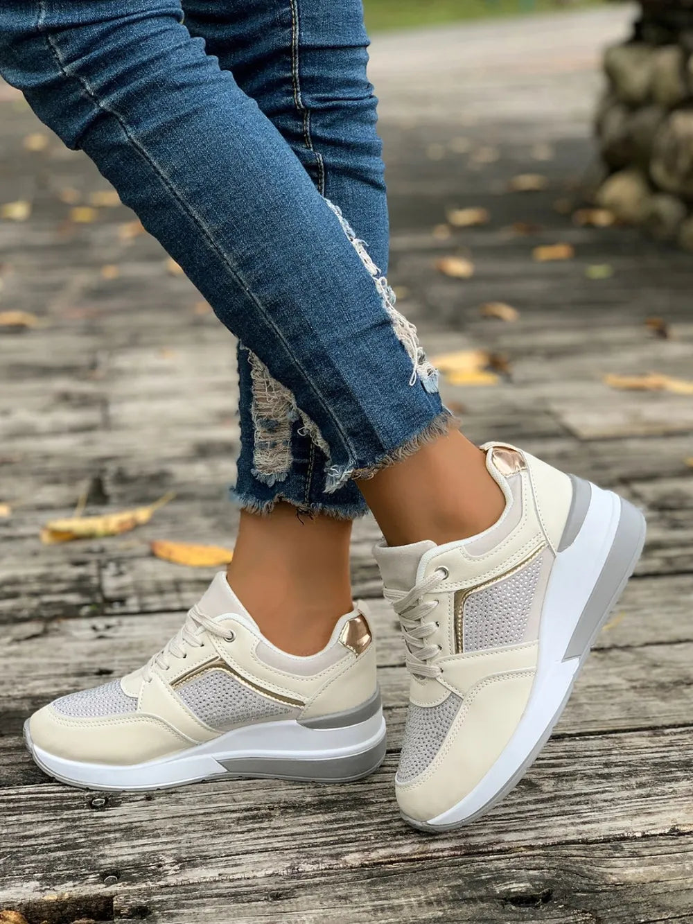 Lace-up Rhinestone Wedge Sneakers (4)