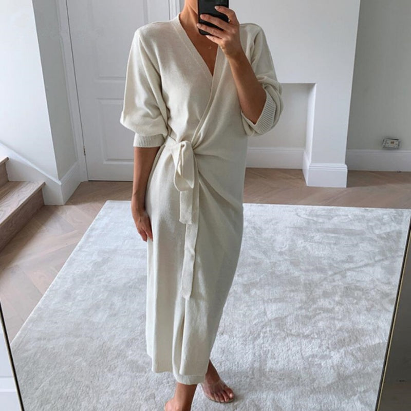 V-neck Robe Dress variant CJNSSYLY10874-White