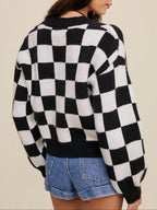 Checkerboard Pattern Button-down Cardigan (2)