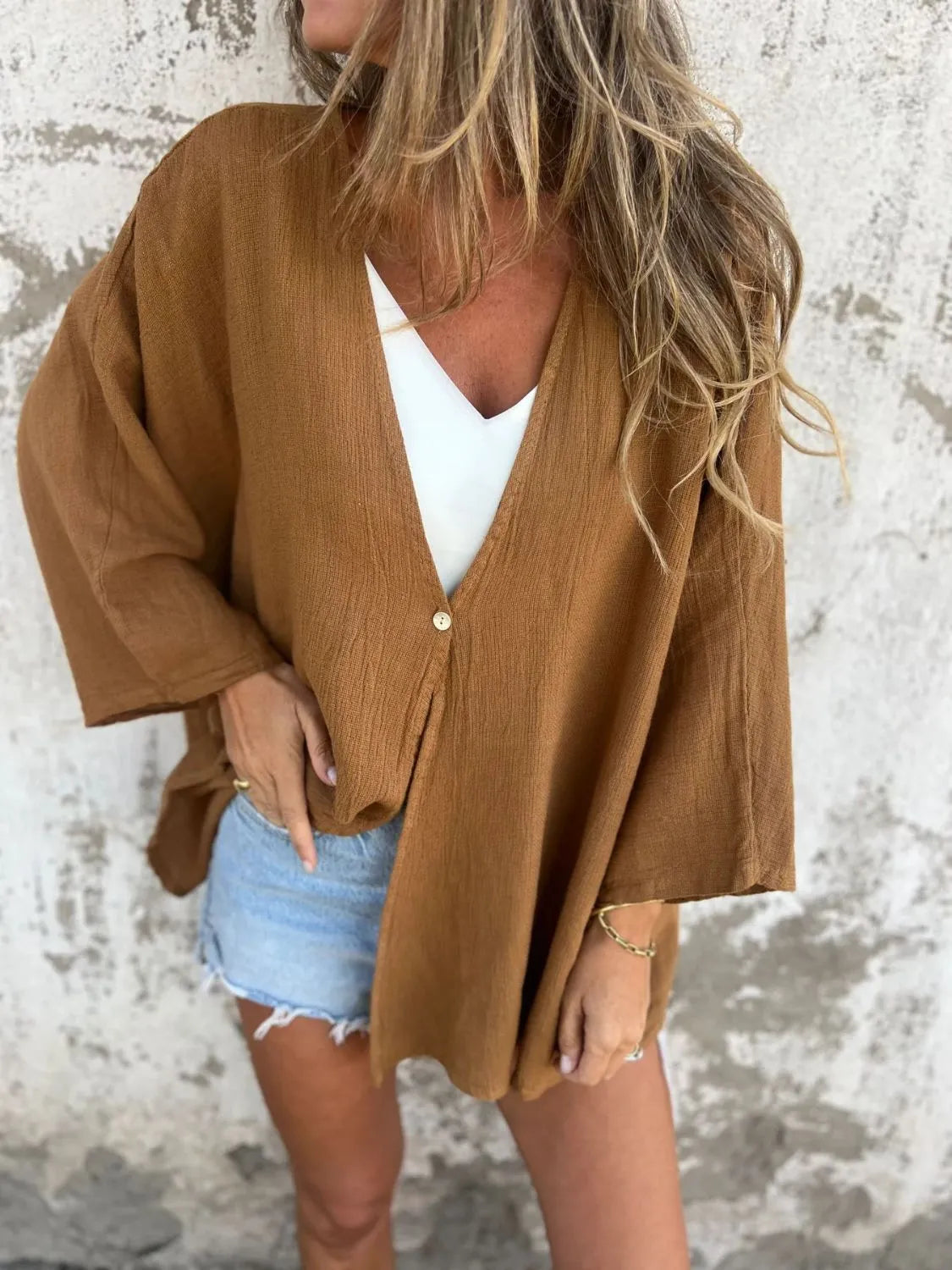 Full Size One Button Long Sleeve Shirt Plus (11)