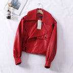 Loose Cropped Leather Jacket Motorcycle variant CJNSWTJK00399-Red-L|CJNSWTJK00399-Red-S|CJNSWTJK00399-Red-M