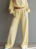 Round Neck Cropped Sweatshirt Wide-leg Pants Set (2)
