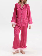Silky Button Up Top Pants Lounge Set (10)
