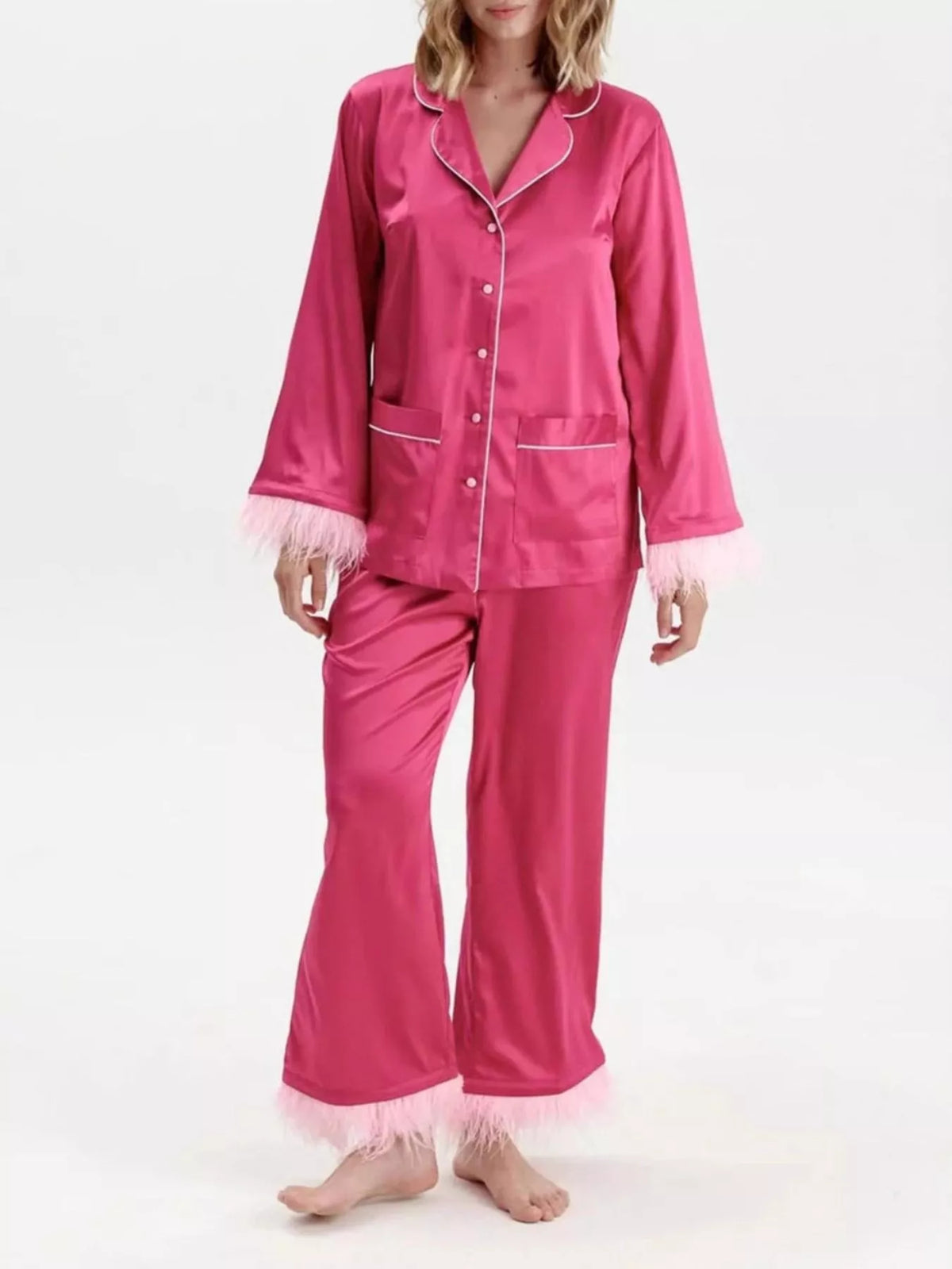 Silky Button Up Top Pants Lounge Set (10)