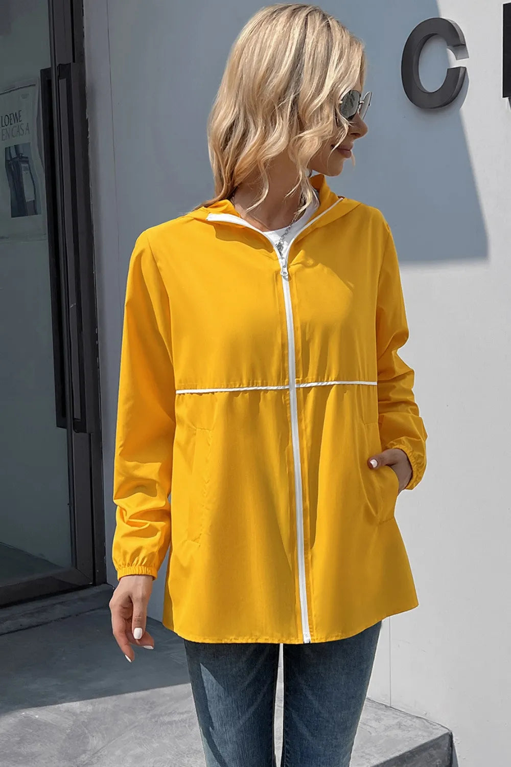 Zip Up Long Sleeve Hooded Watertight Jacket (3)