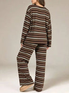 Striped Long-sleeve Top Wide-leg Pants Set (3)