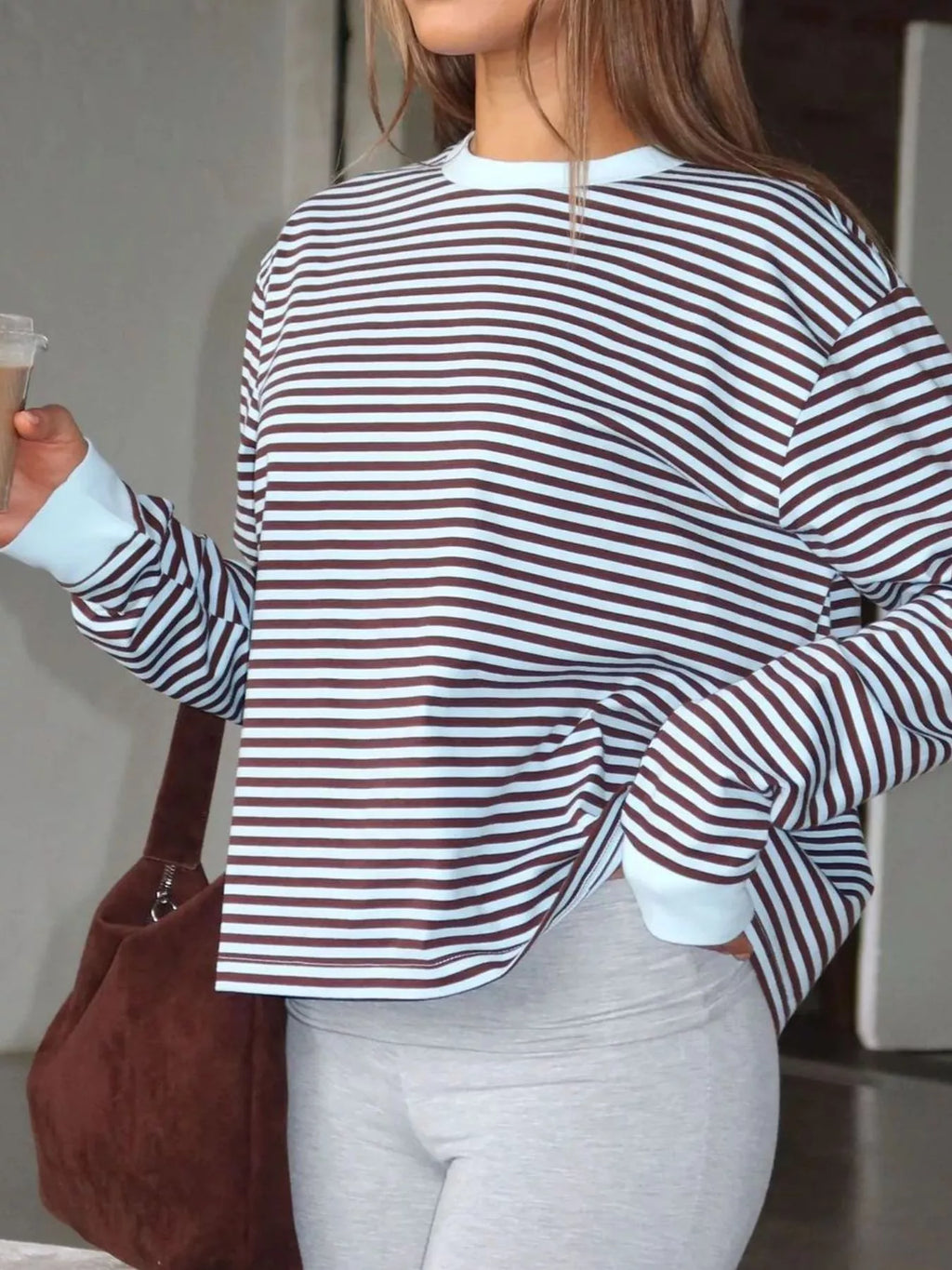 Striped Oversized Round Neck Sweatshirt (6)