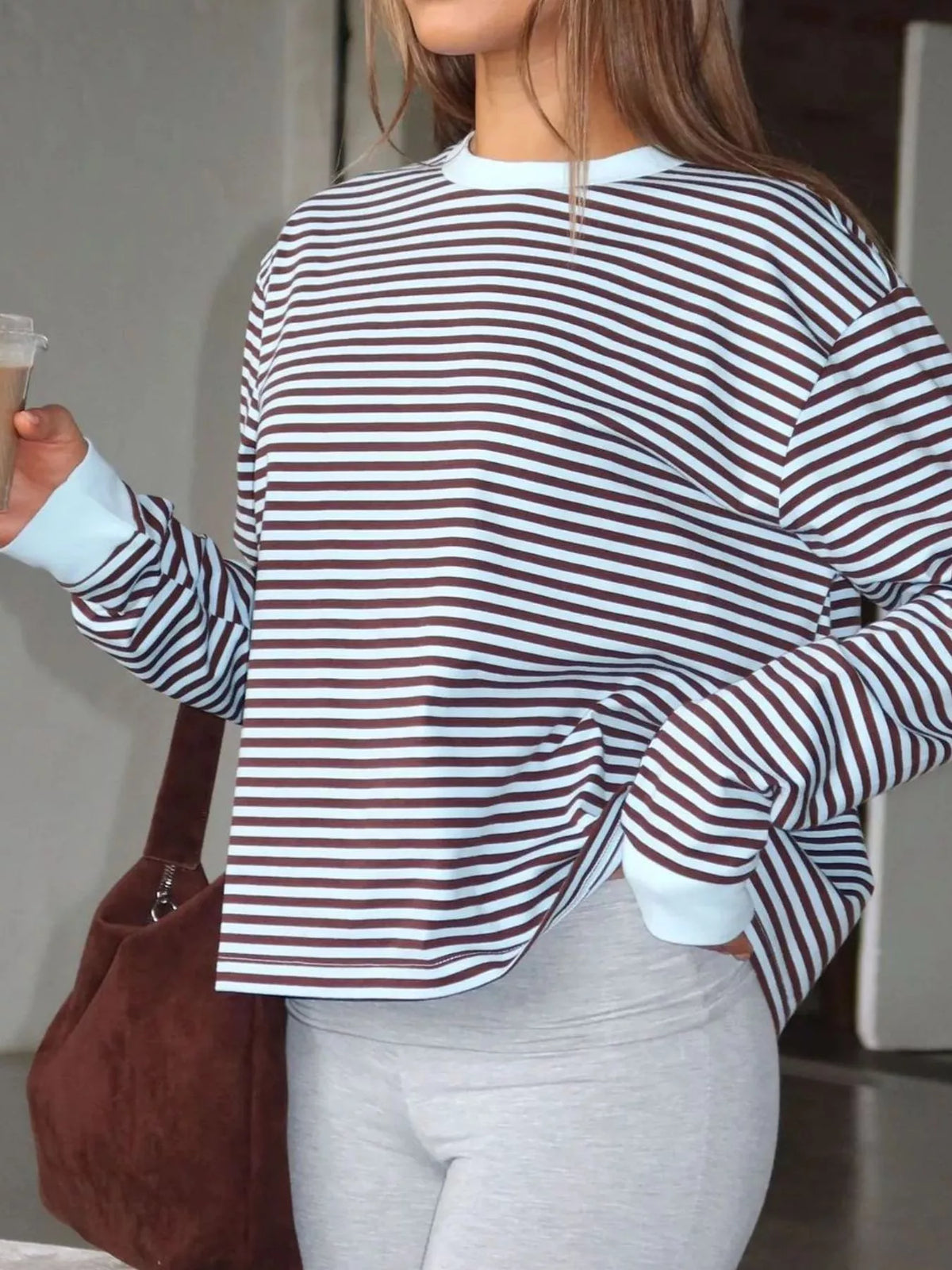 Striped Oversized Round Neck Sweatshirt (6)