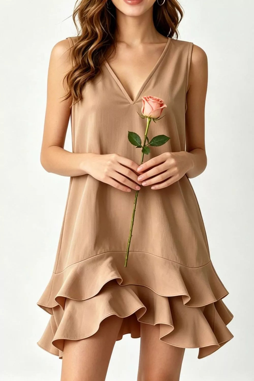 Full Size Sleeveless V-neck Ruffle Hem Mini Dress Plus