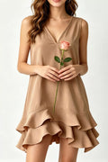 Full Size Sleeveless V-neck Ruffle Hem Mini Dress Plus