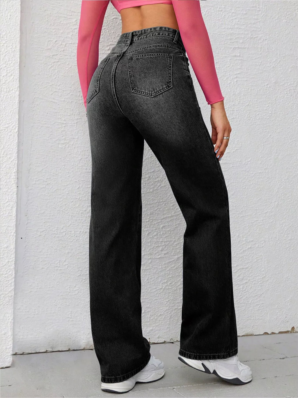 High-waisted Wide-leg Washed Jeans (7)