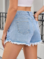 Distressed Raw Hem Denim Shorts (5)